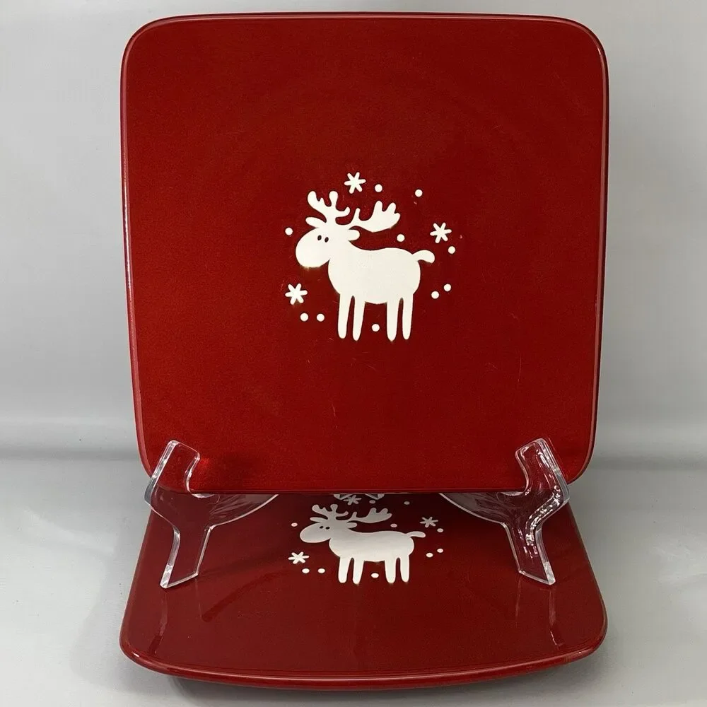 RARE WAECHTERSBACH 8.5”Red Salad Dessert Plate White Deer/Moose EMMA Germany